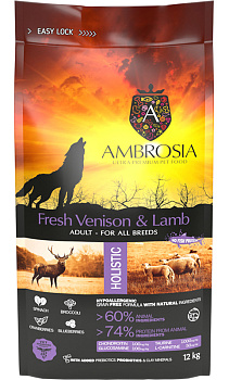 Ambrosia Adult All Breeds (оленина, ягненок), 12кг