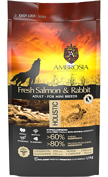 Ambrosia Adult Mini Breeds (лосось, кролик), 1.5кг