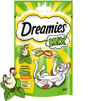 Dreamies Подушечки для кошек с кошачьей мятой и курицей, 60г