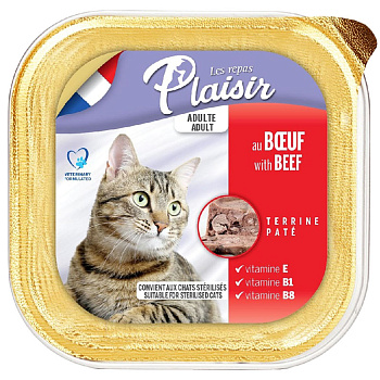 Plaisir Паштет для кошек (говядина), 100г