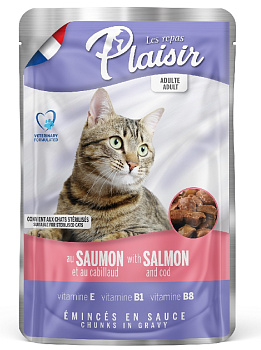 Plaisir Кусочки в соусе для кошек (лосось и треска), 100г