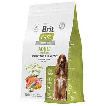 Brit Care Dog Adult M Healthy Skin&Shiny Coat (лосось, индейка), 3кг