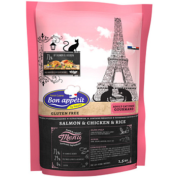 Bon Appetit Gourmand Adult Cat (курица, лосось, рис), 1.5кг